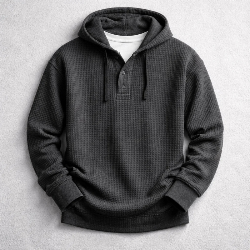 Premium Waffle Knit Button Hoodie