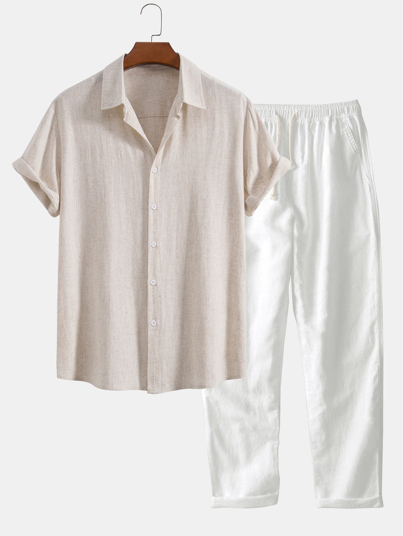 Linen-Blend Button-Up Shirt & Straight-Leg Pants