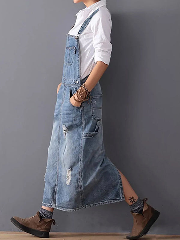 Distressed Denim Overall Dress