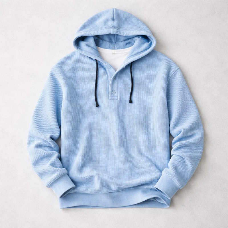 Premium Waffle Knit Button Hoodie