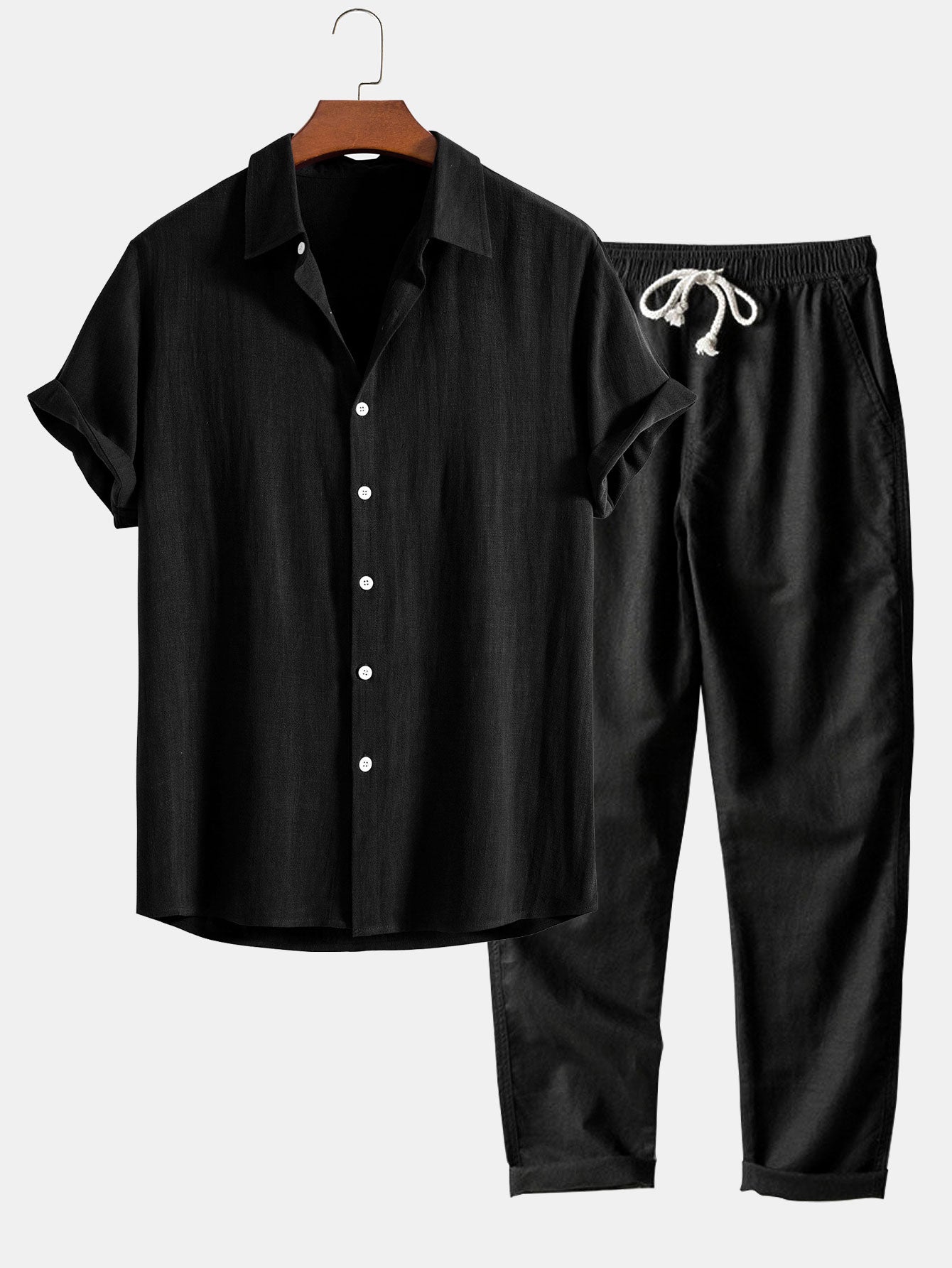 Linen-Blend Button-Up Shirt & Straight-Leg Pants
