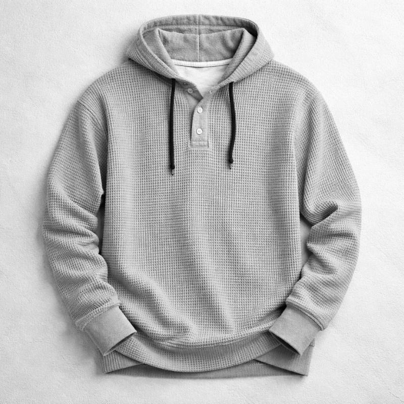 Premium Waffle Knit Button Hoodie