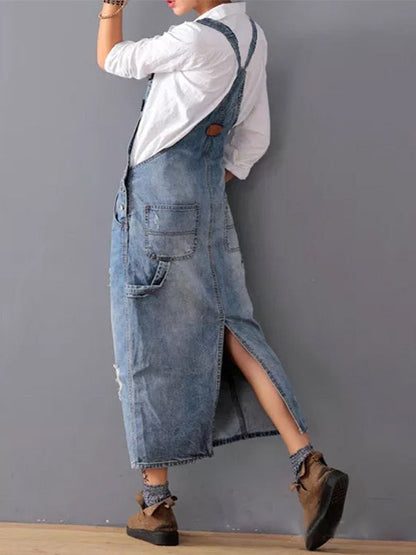 Distressed Denim Overall Dress