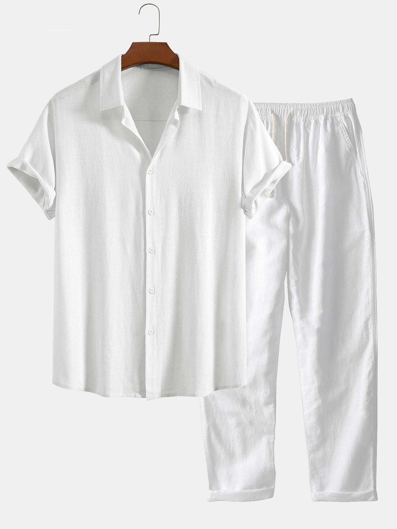 Linen-Blend Button-Up Shirt & Straight-Leg Pants
