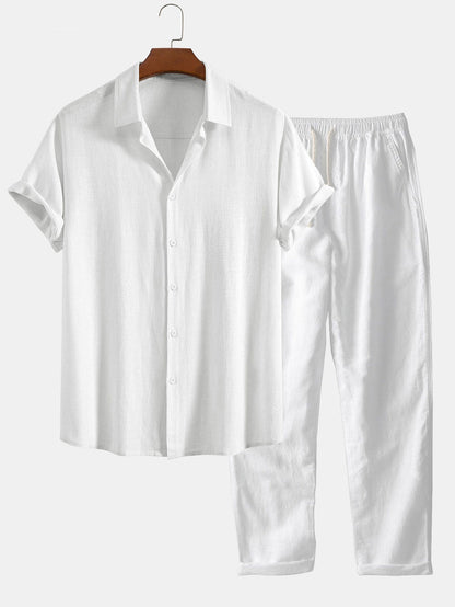 Linen-Blend Button-Up Shirt & Straight-Leg Pants