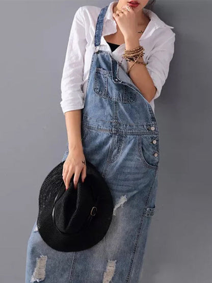Distressed Denim Overall Dress