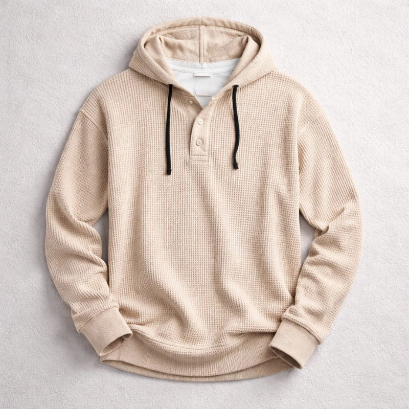 Premium Waffle Knit Button Hoodie