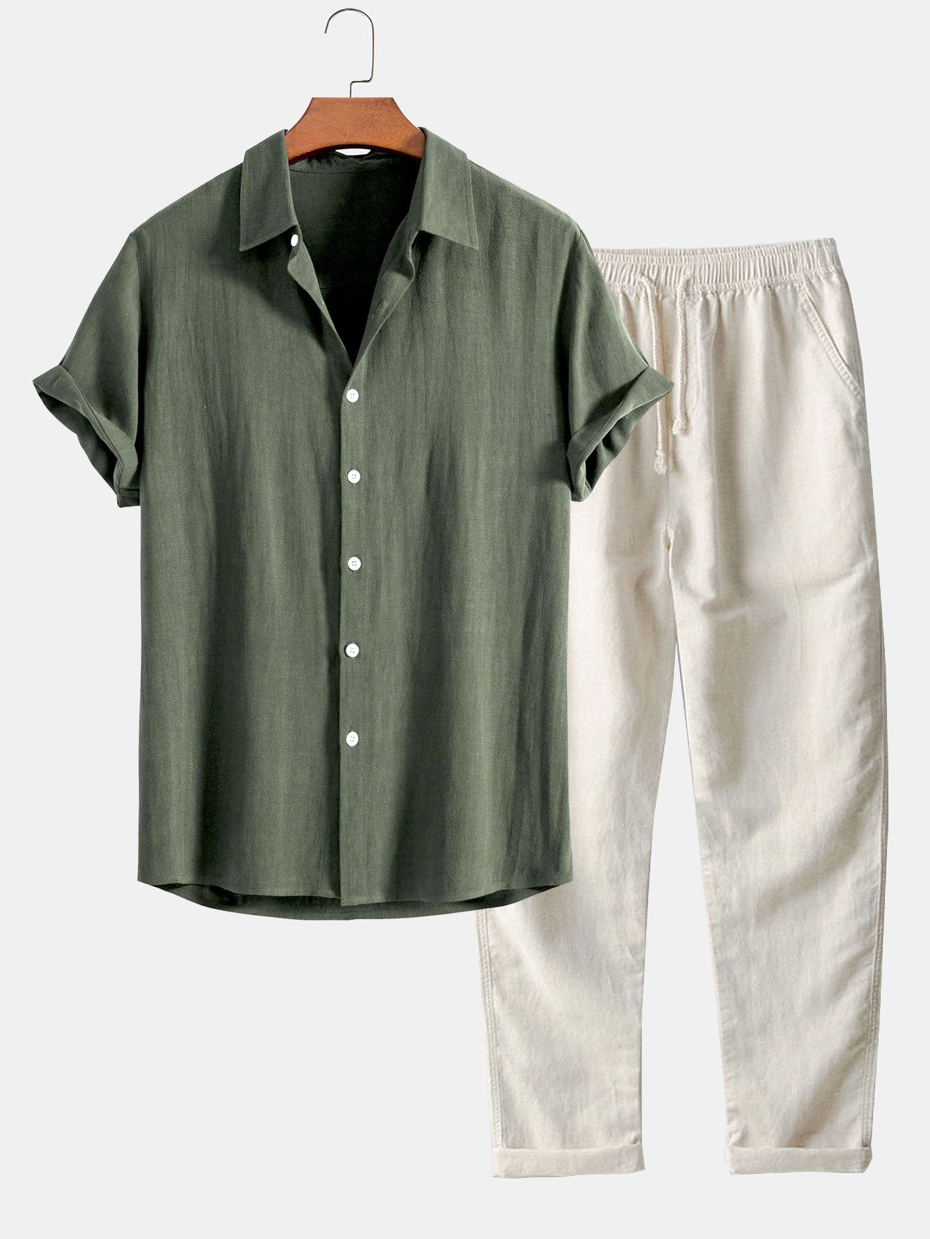 Linen-Blend Button-Up Shirt & Straight-Leg Pants