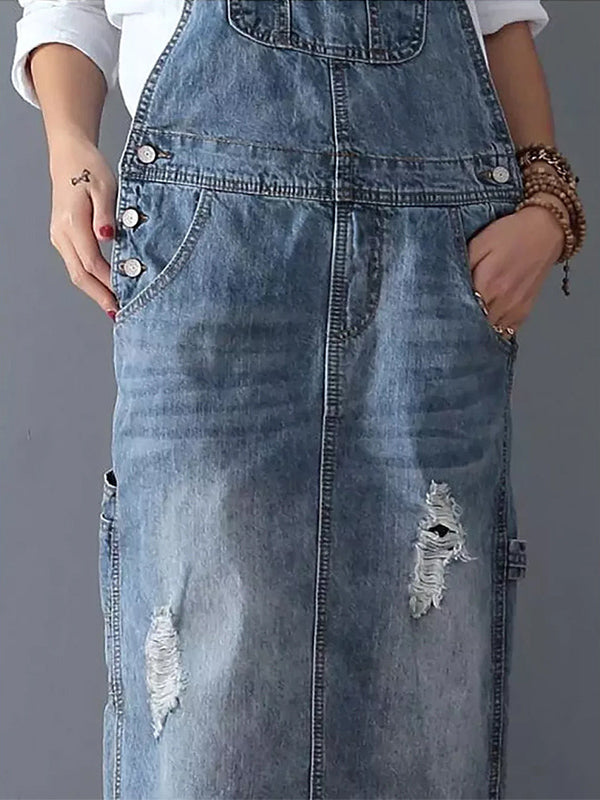 Distressed Denim Overall Dress