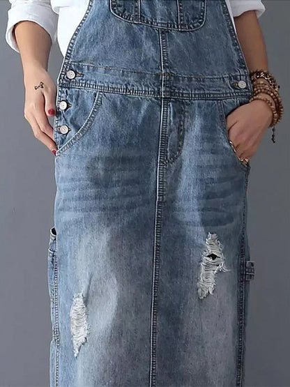 Distressed Denim Overall Dress