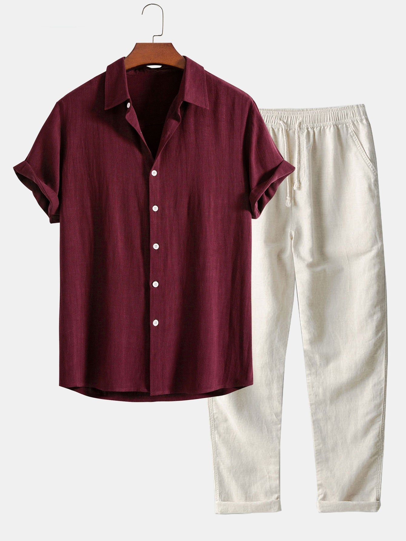 Linen-Blend Button-Up Shirt & Straight-Leg Pants