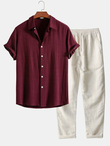Linen-Blend Button-Up Shirt & Straight-Leg Pants