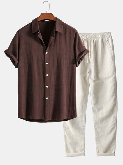 Linen-Blend Button-Up Shirt & Straight-Leg Pants