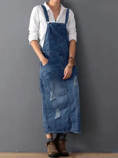 Distressed Denim Overall Dress